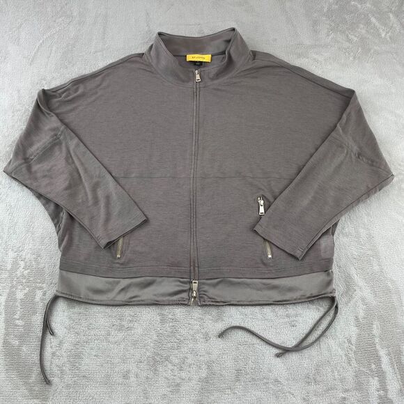 St John Jacket Women XL Grey Full Zip Active Long Sleeve Yellow Tag Gold Zipper - Picture 1 of 14